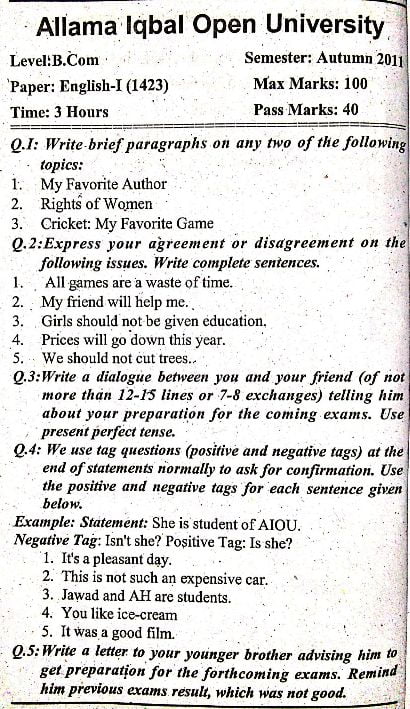 AIOU 1423 Past Papers Solved PDF