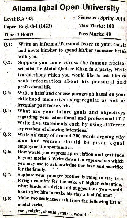 AIOU 1423 Past Papers Solved PDF