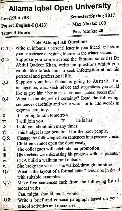 AIOU 1423 Past Papers Solved PDF