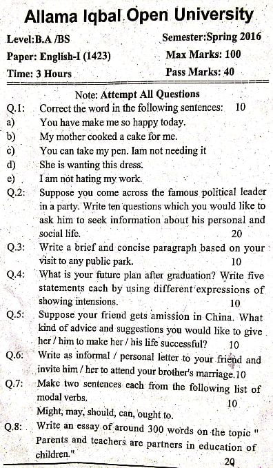 AIOU 1423 Past Papers Solved PDF