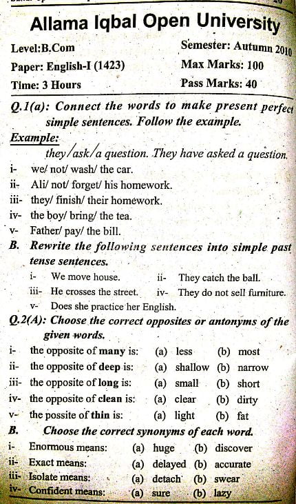 AIOU 1423 Past Papers Solved PDF