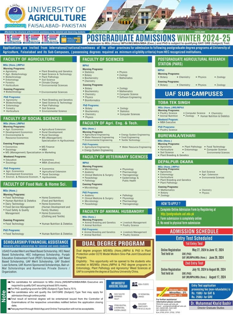 Agriculture University Faisalabad Admission 2024