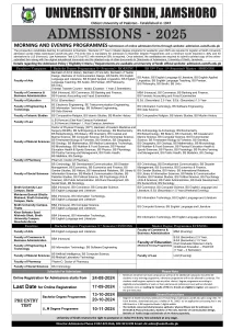 Sindh University Admission 2025