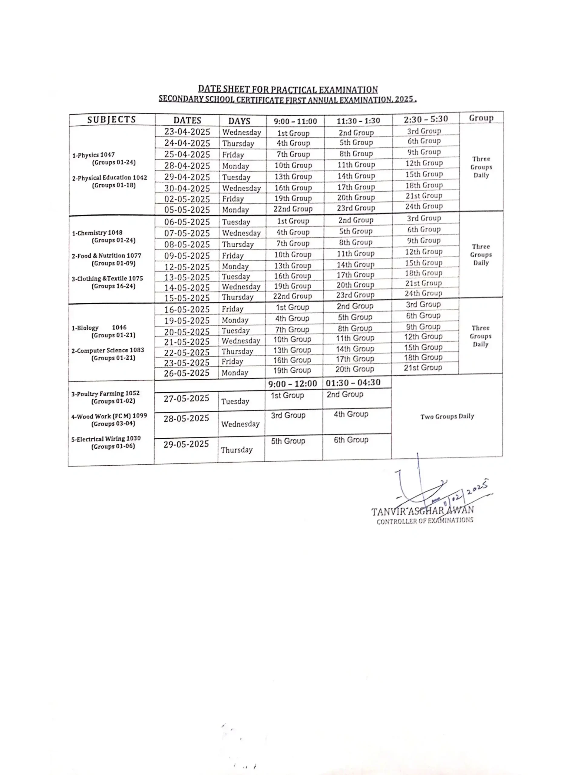 9th Class Date Sheet 2025 Rawalpindi Board