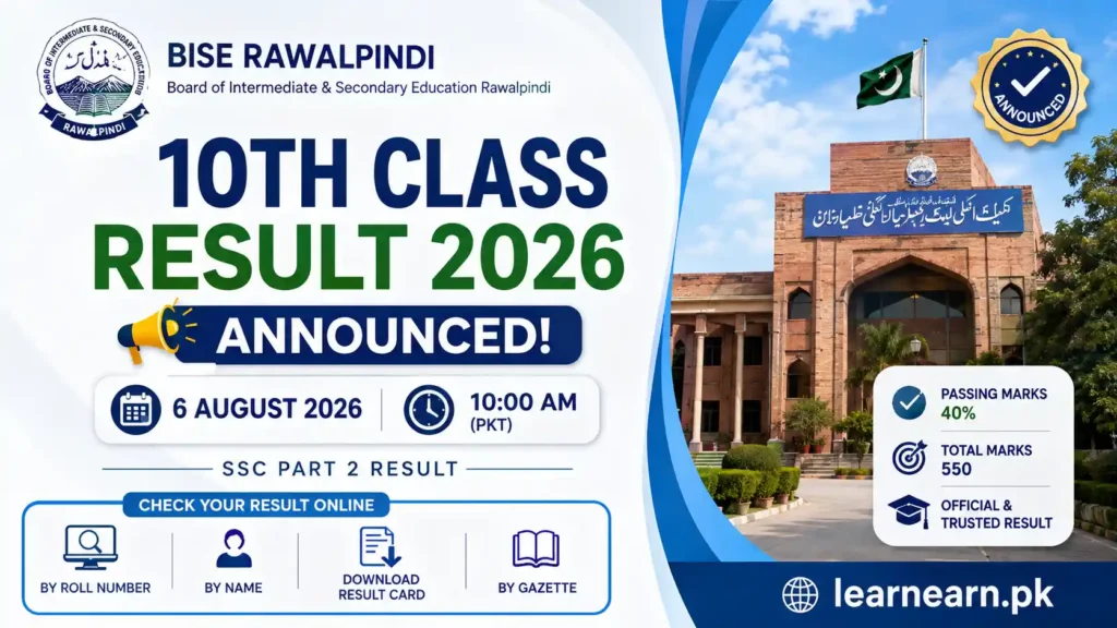 BISE Rawalpindi SSC Part 2 result 2026 announced